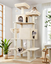 Globlazer arbol-gatos 76 pulgadas con niveles, ideal para varios felinos y descanso compartido.