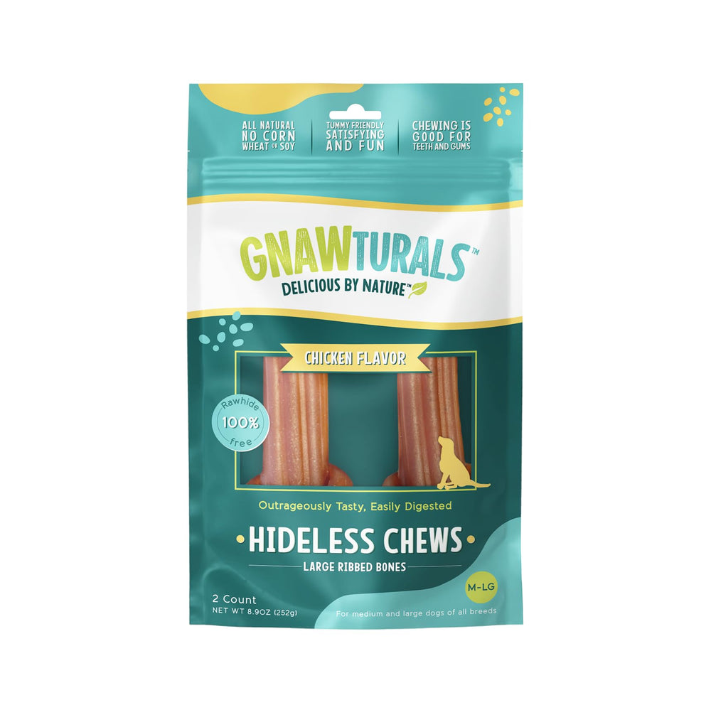 Gnawturals huesos estriados de pollo para perros grandes, sabor irresistible.