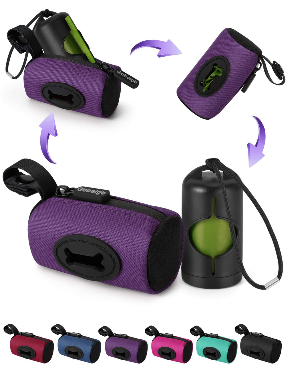 Gobeigo dispensador 2 en 1, acceso rápido para recoger bolsas de perro.