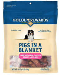 Golden Rewards cerditos-envueltos-perros, snack sabroso para premiar durante el juego.