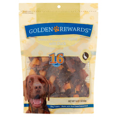 Snack de Golden Rewards: premio de batata envuelta en pato para perros.