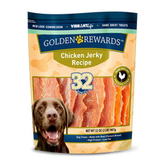 Golden Rewards tiras deshidratadas de pollo para perro, pack de dos, ideal como premio de entrenamiento.