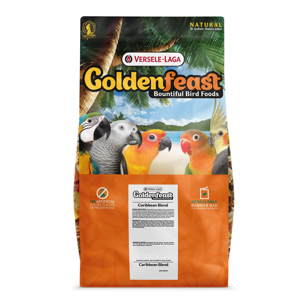 Goldenfeast VL Caribbean Blend en bolsa de 17,5 lb, ideal para loros y aves grandes.