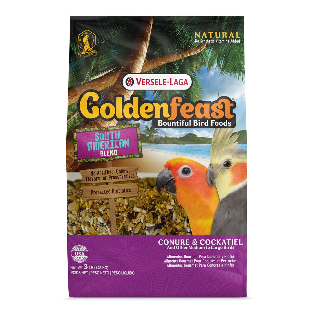 Goldenfeast VL Mezcla Sudamericana, bolsa de 3 libras, alimento balanceado para aves.
