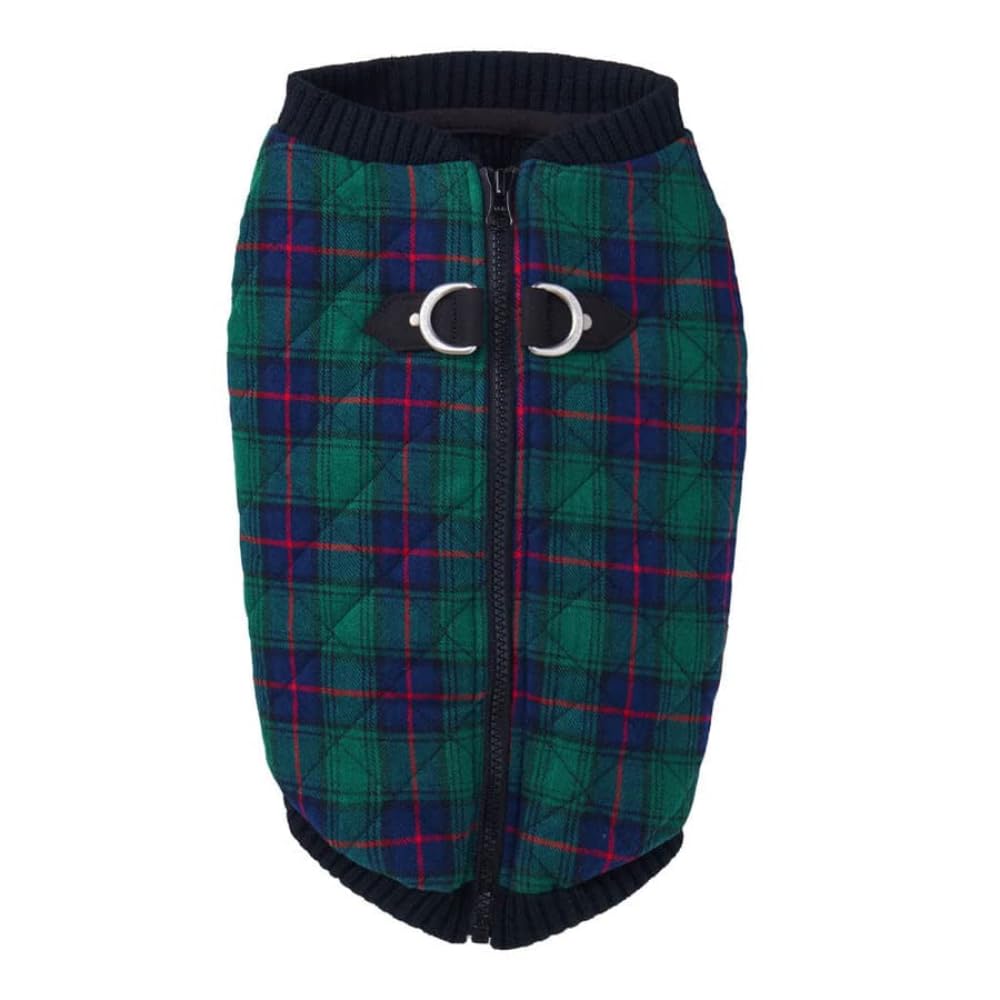 Gooby Fashion Vest bomber cuadros verde para perros pequeños con estilo