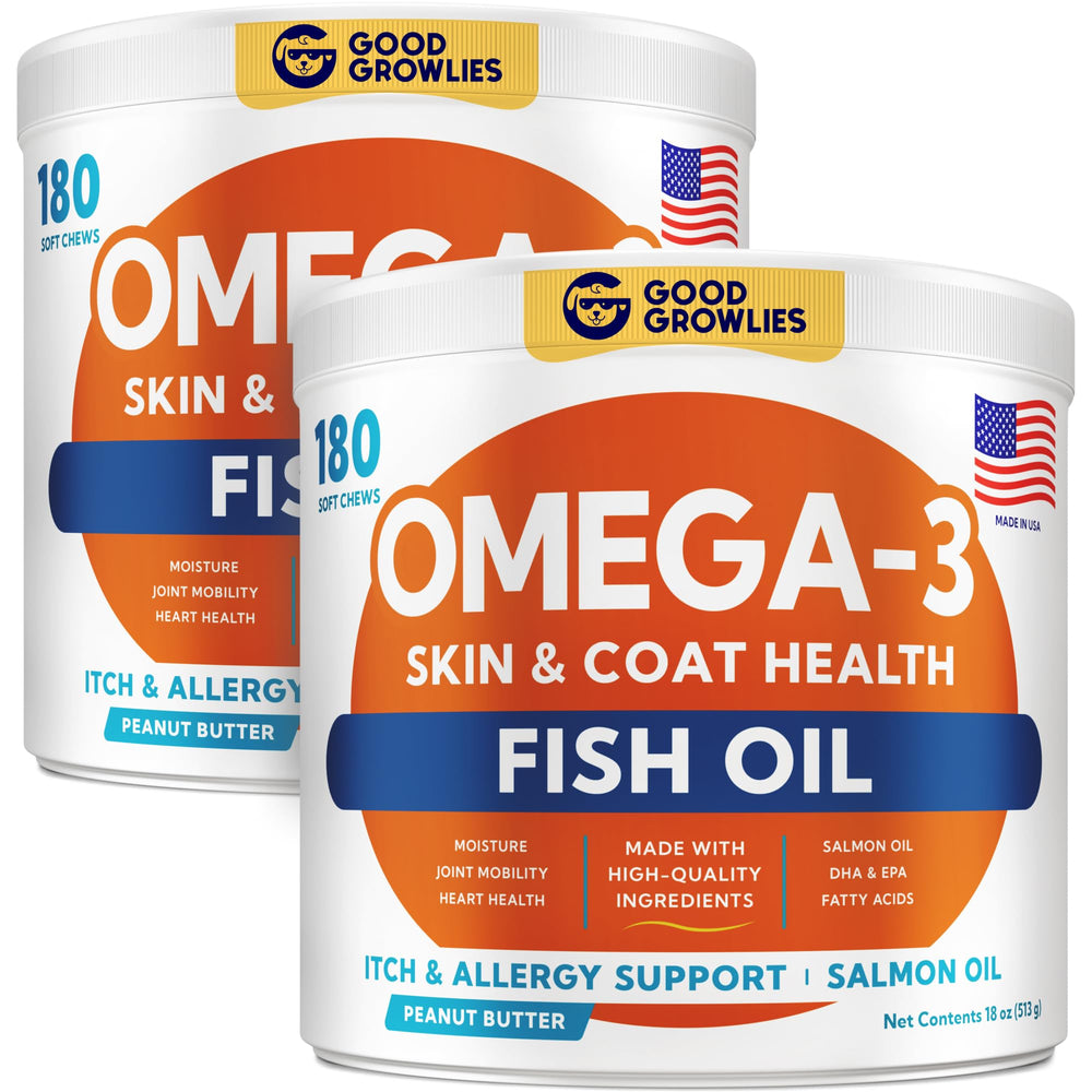 GOODGROWLIES Omega3 para perros, botella, soporte para piel y pelaje.