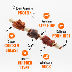 Good'n'Fun kabobs envueltos en pollo real para sabor jugoso