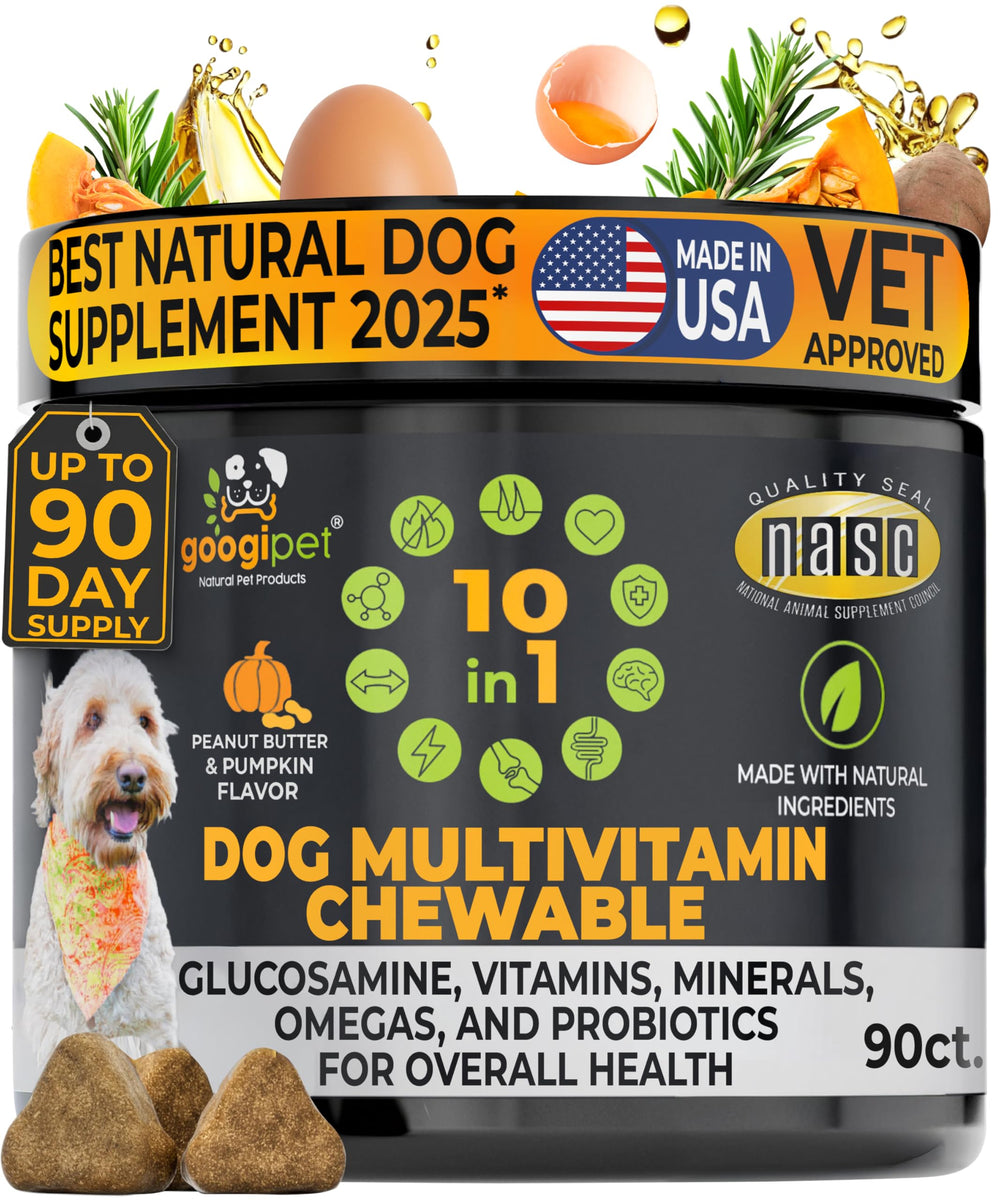 Googipet Premium 10 en 1: frasco de vitaminas para perros, apoyo diario.