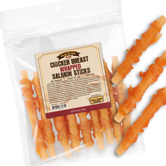 Gootoe palitos salmon envueltos pollo: snack dual proteico y fácil de digerir.