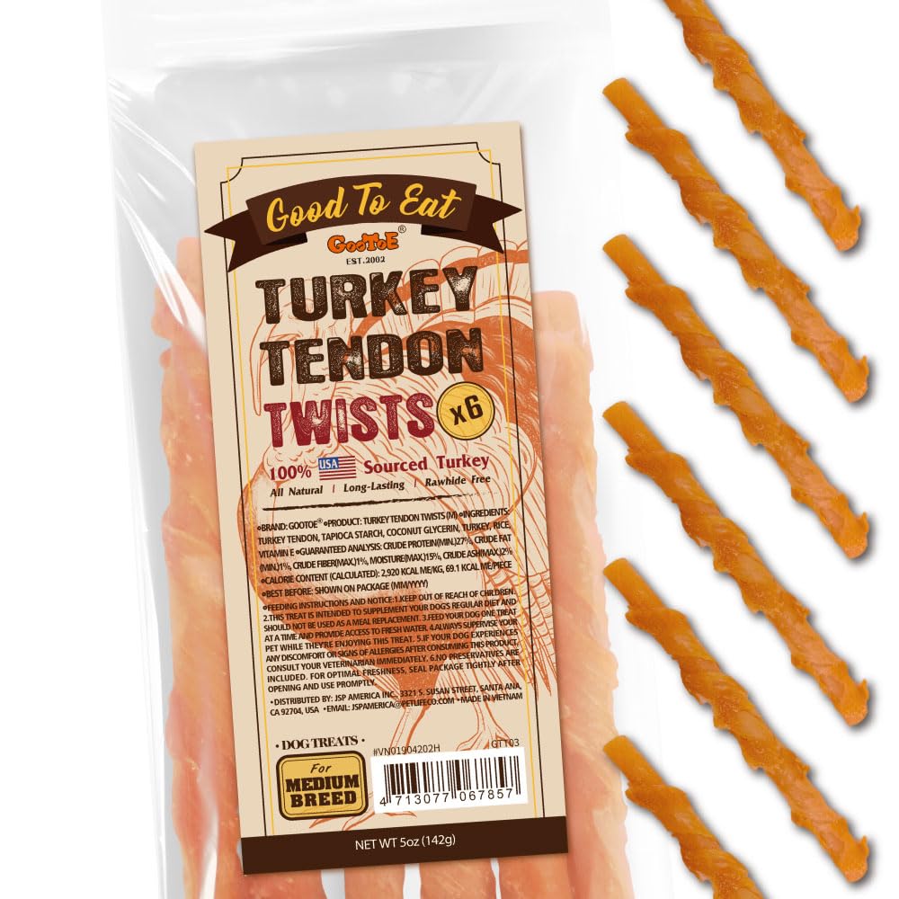 Gootoe tendones de pavo para perros: masticación larga y satisfactoria.