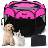 Jaula Goozii portátil para gatos en rosa, espaciosa y cómoda para jugar.