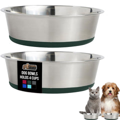 Conjunto Gorilla Grip de dos tazones para perros con base de goma verde