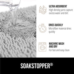 Base antideslizante de Gorilla Grip SoakStopper mantiene la alfombra en su sitio.