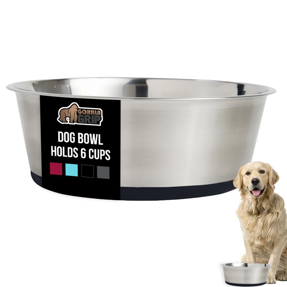 Tazones Gorilla Grip dobles para perros, capacidad de 6 tazas, ideales para comidas abundantes.