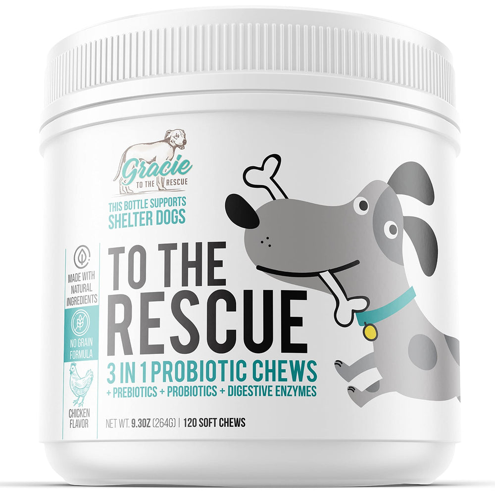 Gracie To The Rescue masticables probióticos para perros, sabor a pollo, apoyo digestivo suave