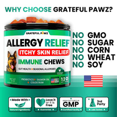 Ingredientes probióticos, omega-3 y colostro en Grateful Pawz.