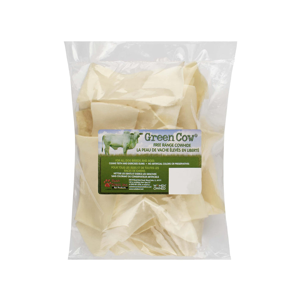 GreenCow Rawhide Chips bolsa 1 libra, masticación prolongada para perros grandes.