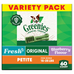 Greenies original sabor 3-pack mejora la limpieza bucal al masticar y aliento más fresco.