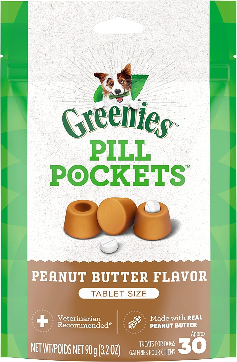Greenies bolsillos para pastillas, paquete de 4, práctico para medicación diaria de perros.