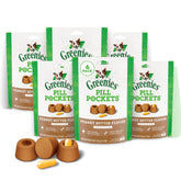 Greenies muestra bolsillos para pastillas para perros talla grande cubriendo la cápsula.