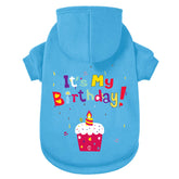 GreenJoy sudadera capucha azul Es Mi Cumpleaños para perros, ideal para paseos festivos