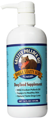 Grizzly Pollock Oil: botella con dosificador para añadir Omega-3 a la comida del perro