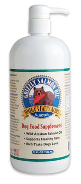 GRIZZLY PET PRODUCTS Grizzly Salmon Oil, botella de 32 oz, ideal para verter sobre la comida