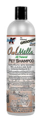 Groomer's Edge Oat-Mella champú para mascotas, botella frente, suave para piel sensible.