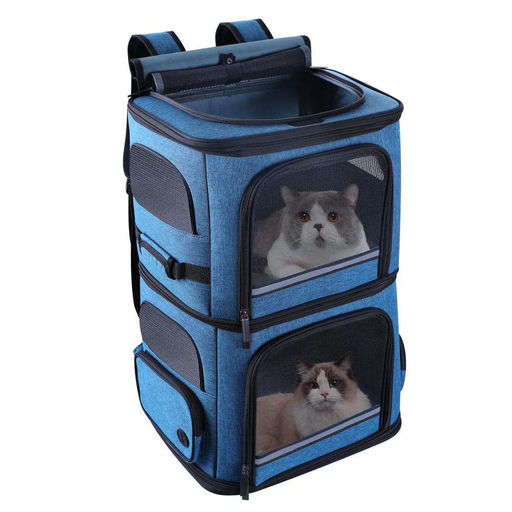 Groxkox doble mochila para gatos, enfoque en transporte seguro para dos felinos durante viajes.