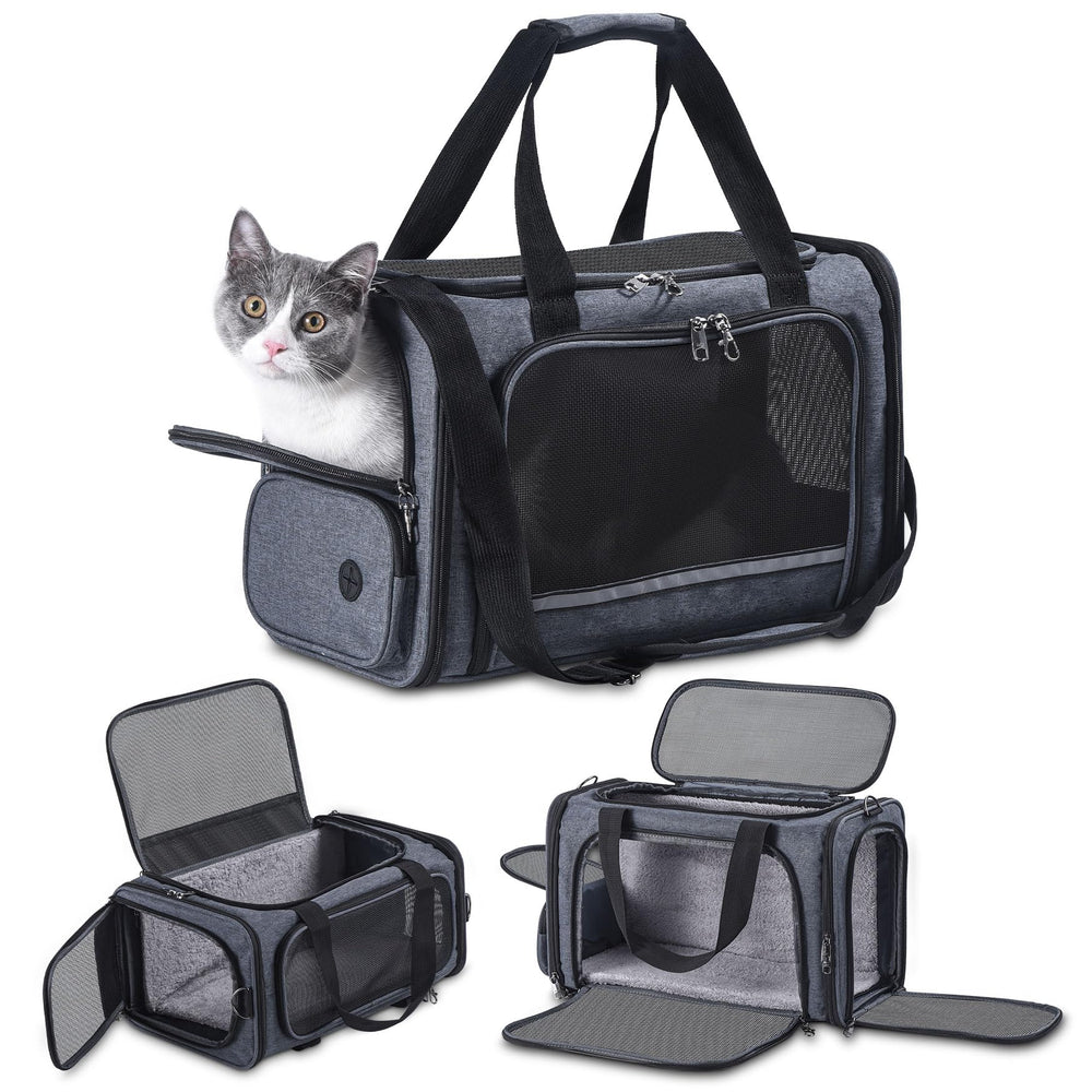 Groxkox porta-gato-frontal muestra diseño cómodo para viajar en cabina