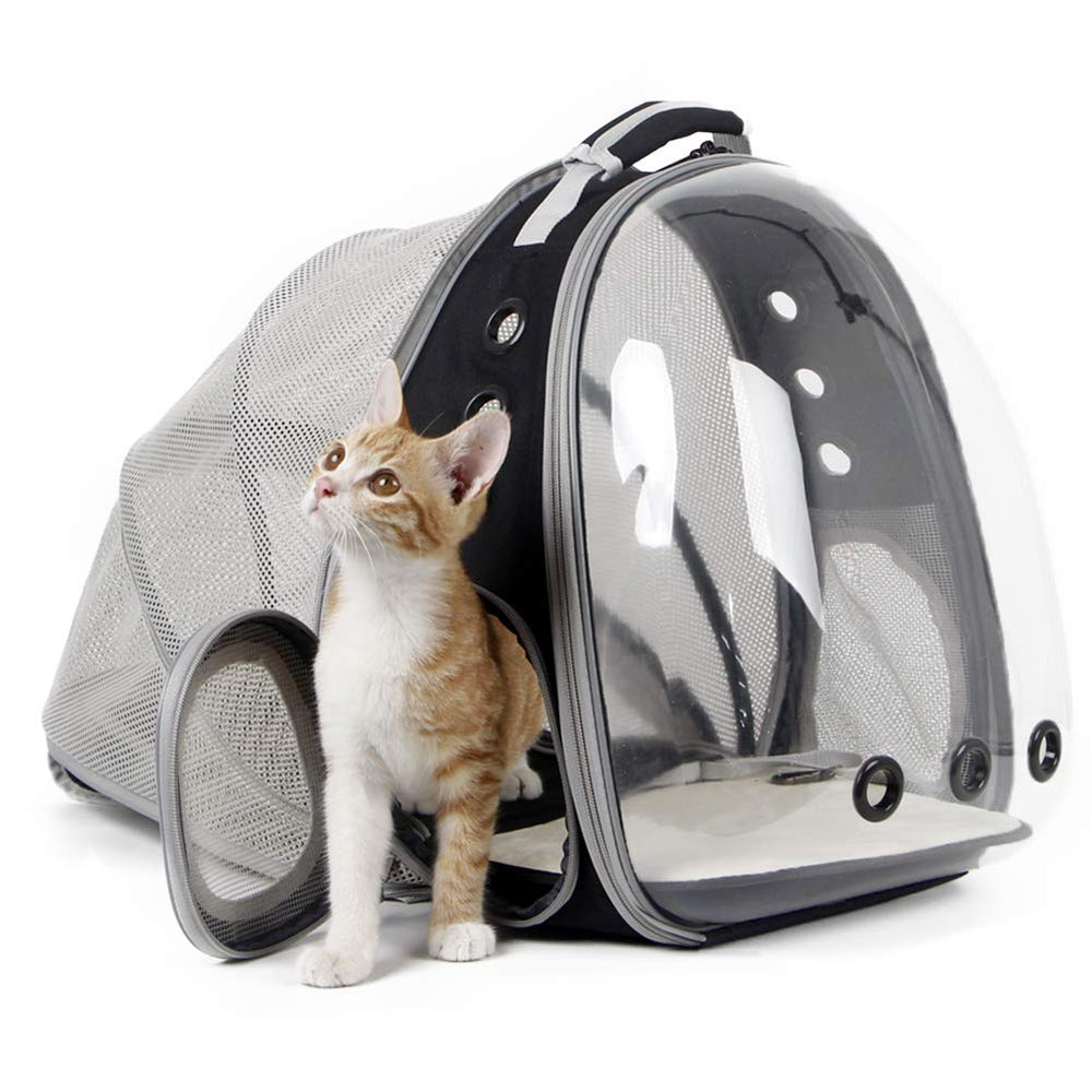 Mochila Halinfer para gato con burbuja frontal transparente para transporte cómodo.