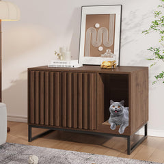 Halitaa caja-arena-gatos mueble-oculto-nogal, solución limpia y privada para su gato.
