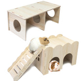 Hamiledyi escondite de madera con túnel grande para hámster sirio, exploración segura.