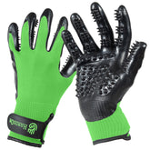 Guantes H HandsOn para cepillado del pelaje de mascotas, eliminan pelo suelto con suavidad.