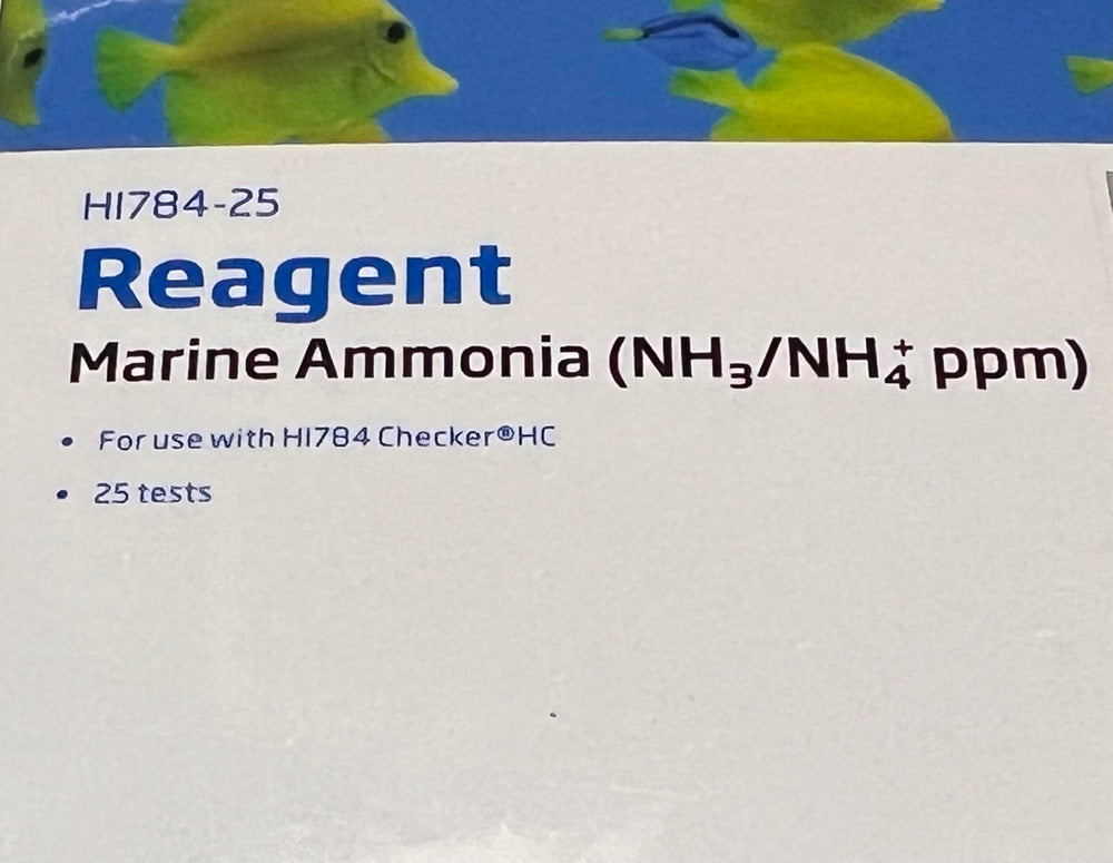 Reagentes HI784-25 de Hanna Instruments, ideales para pruebas precisas de amoníaco marino.