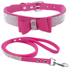 Conjunto Haoyueer collar y correa rosa brillantes para mascotas
