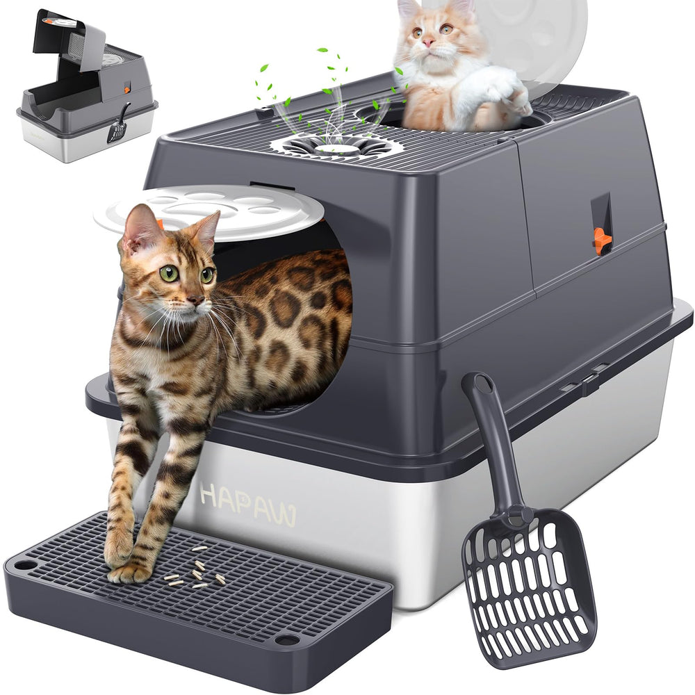 HAPAW caja-arena gato tapa 135 grados facilita la limpieza sin retirar toda la tapa.