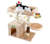 Hapineko torre-gato 28-4 pulgadas beige, plataforma estable para juego y descanso.