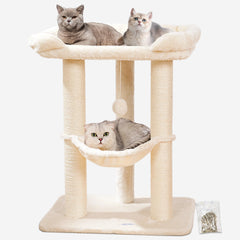 Torre Happi N Pets de 28 pulgadas para gatos grandes, descanso seguro.