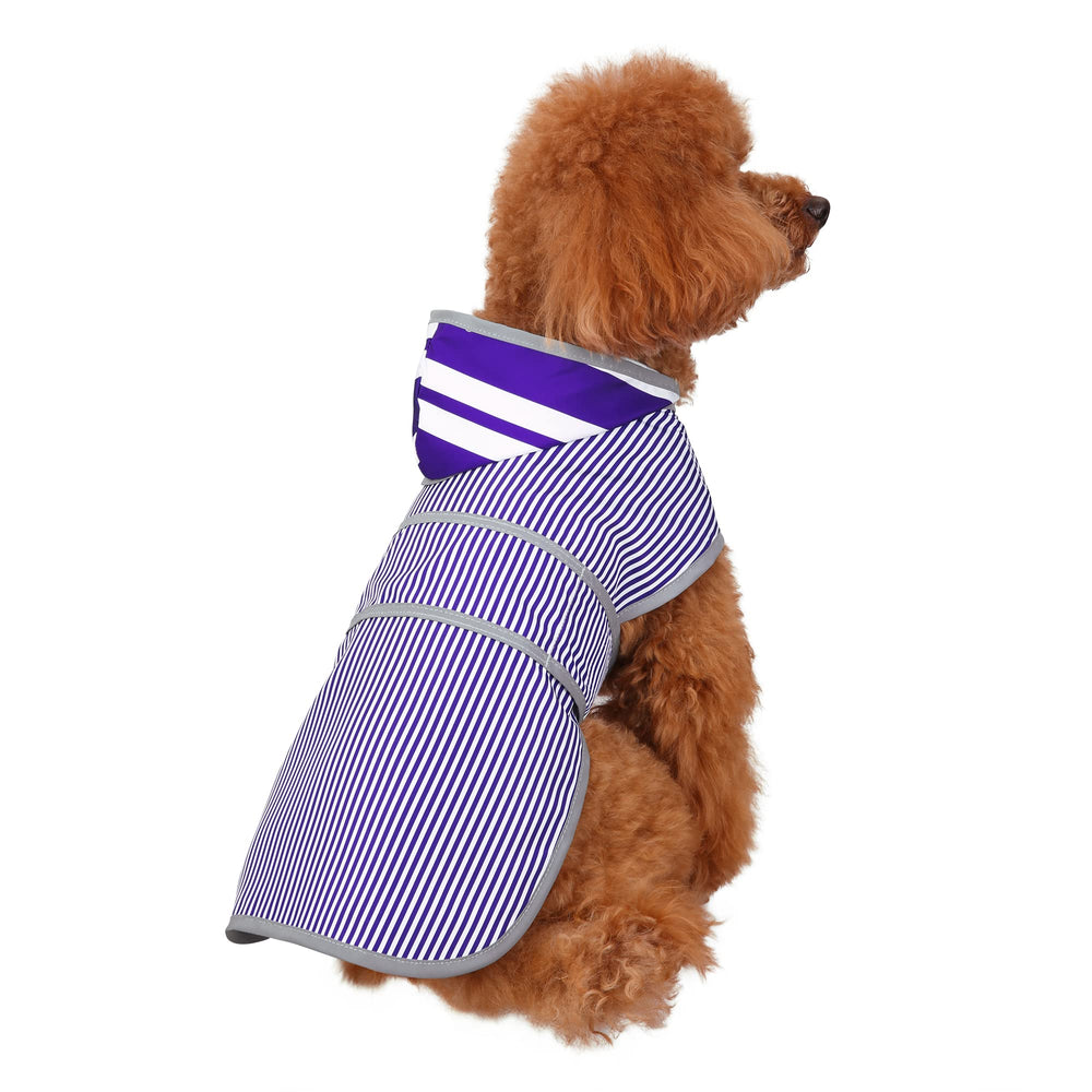 happiere impermeable con capucha para perro pequeño, rayas azules, ideal para paseos en lluvia