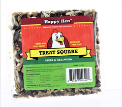 Happy Hen Treats: empaque cuadrado de 6 oz con gusano de harina y semillas para aves