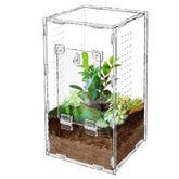 Harhana jaula para araña saltadora con puerta frontal imán para acceso seguro.