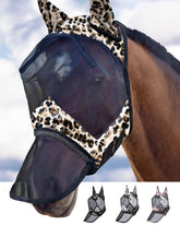 Harrison Howard LumiVista máscara caballos con estampado leopardo, naríz larga y orejas, comodidad duradera.
