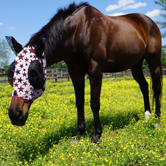 Máscara Harrison Howard para caballo, vista lateral con protección UV.