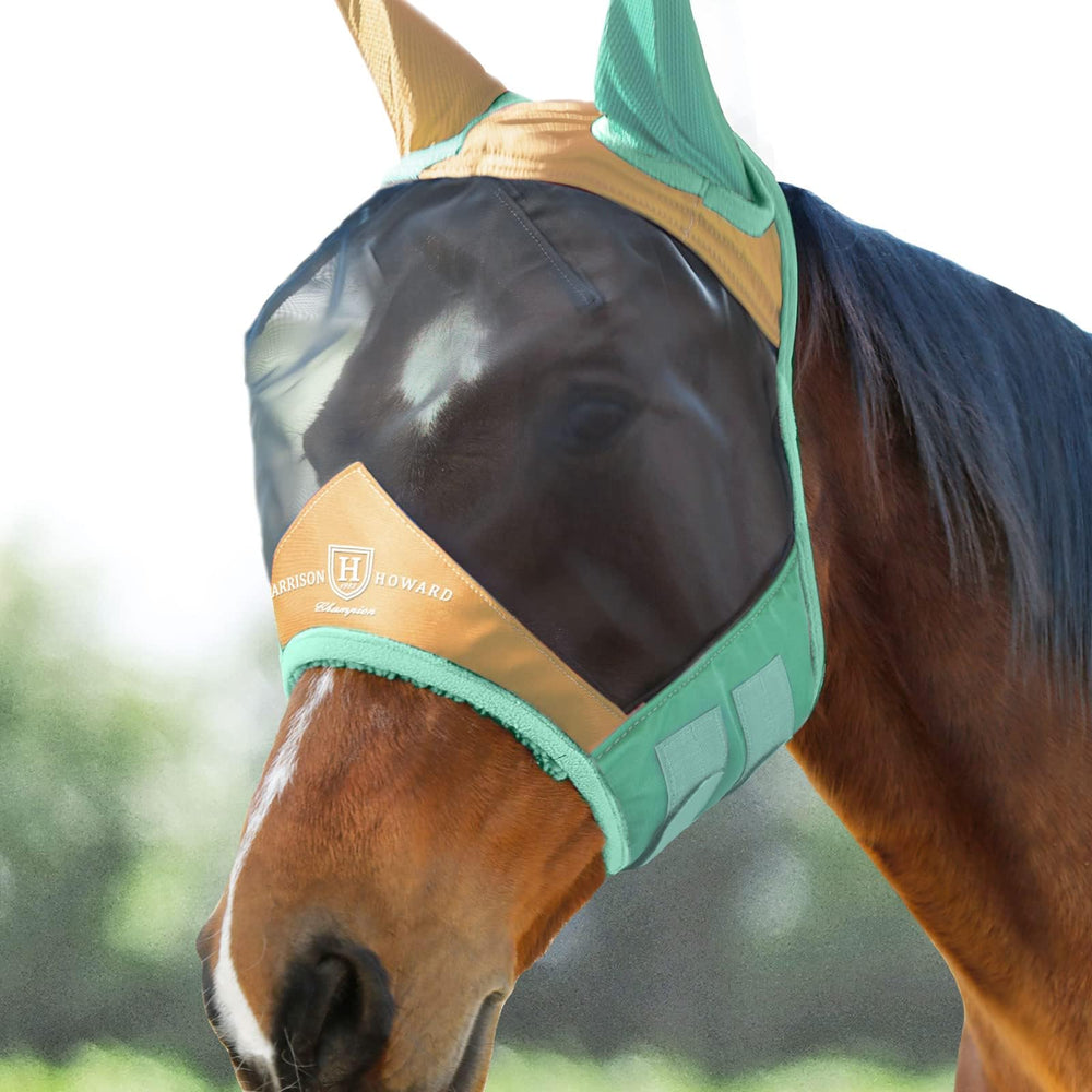Harrison Howard Pro Luminous máscara anti-moscas con orejas; protección UV para caballos.