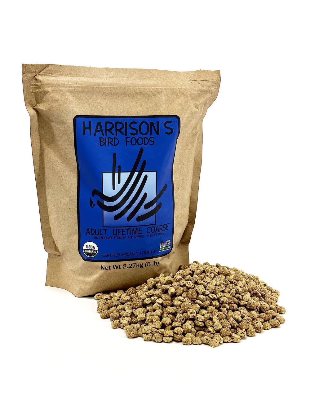 Harrison's Adult Lifetime Coarse, bolsa visible, mantenimiento diario para aves medianas y grandes.