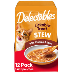 Hartz Delectables guiso, paquete de 12, ideal para premiar gatos adultos.