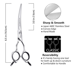 HASHIMOTO tijeras, corte curvo para rostro de perro, acabado limpio y definido.