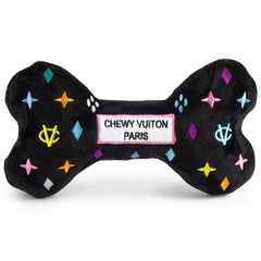 Haute Diggity Dog Chewy Vuiton hueso monograma negro – juguete interactivo con chirrido para perros XL