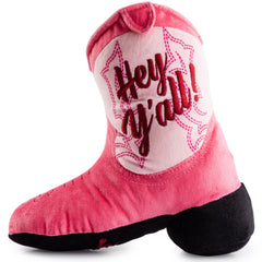 Haute Diggity Dog Cowgirl Boot: peluche rosa con sonajero para juego interactivo en casa